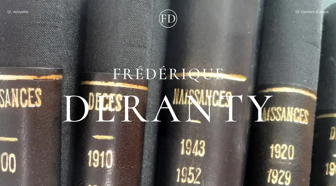 Le haut de la page d’accueil de Atelier de Reliure Frédérique Deranty
